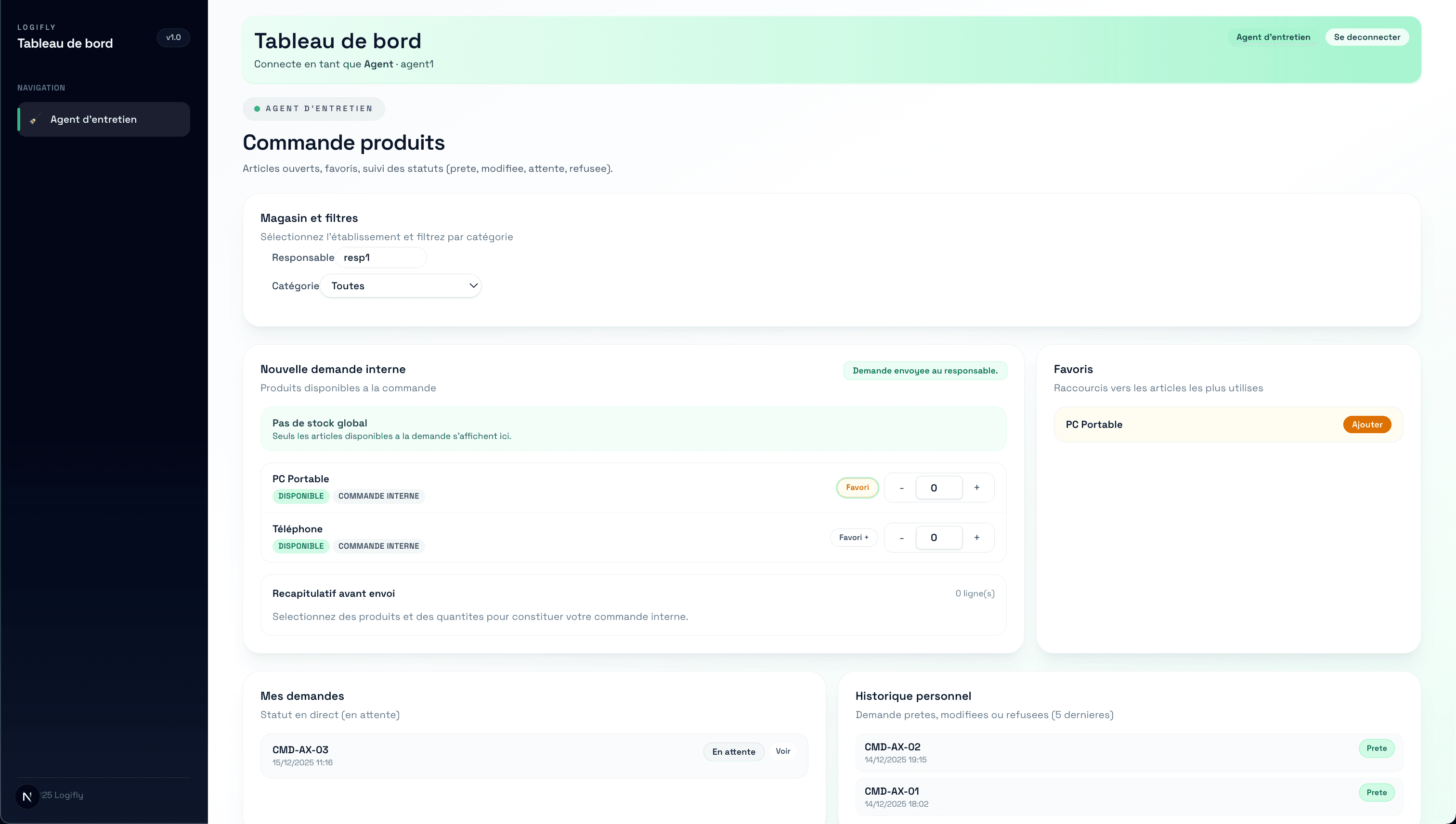Création de demande (vue agent)